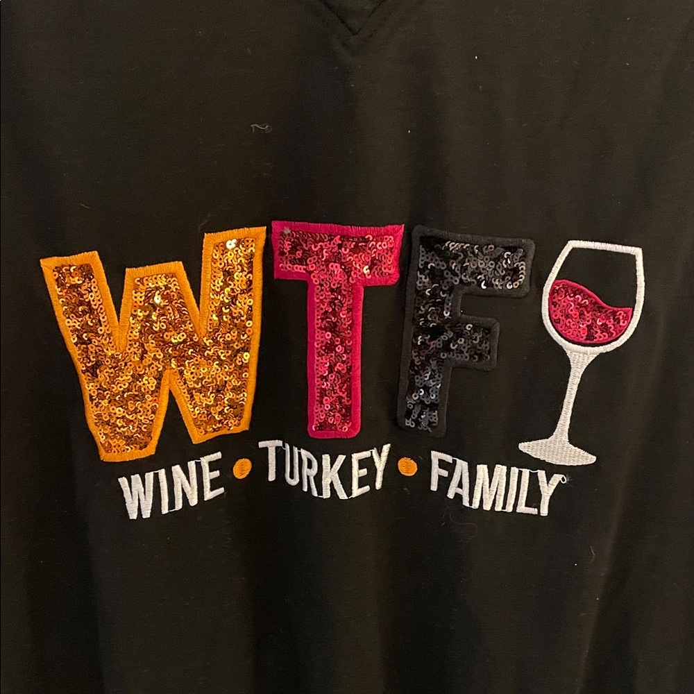 Black Long Sleeve Shirt with Wine Turkey Family Design new